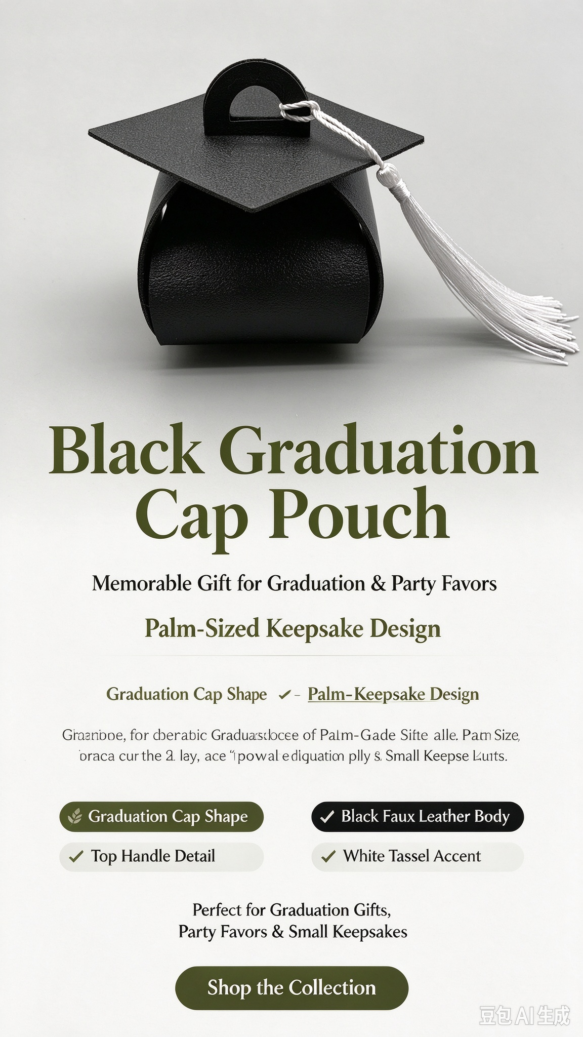Black Graduation Cap Mini Faux Leather Keychain Purse, Tiny Coin Pouch Earbud Holder, Cute Graduation Gift Bag Charm for Women