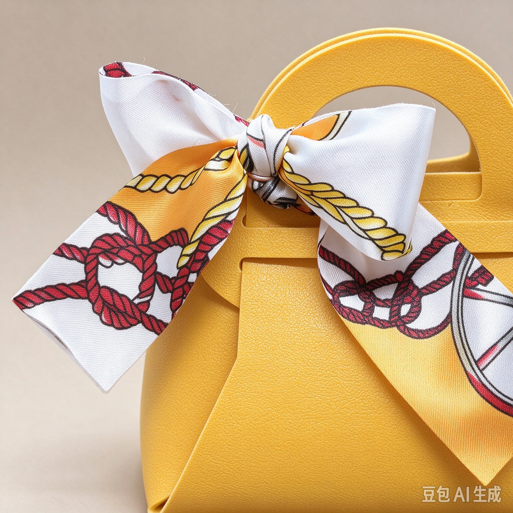 Mustard Yellow Mini Faux Leather Tote Pouch, Small Gift Bag with Printed Silk Scarf Bow for Wedding Favors, Bridal Shower, Party Candy & Guest Gifts