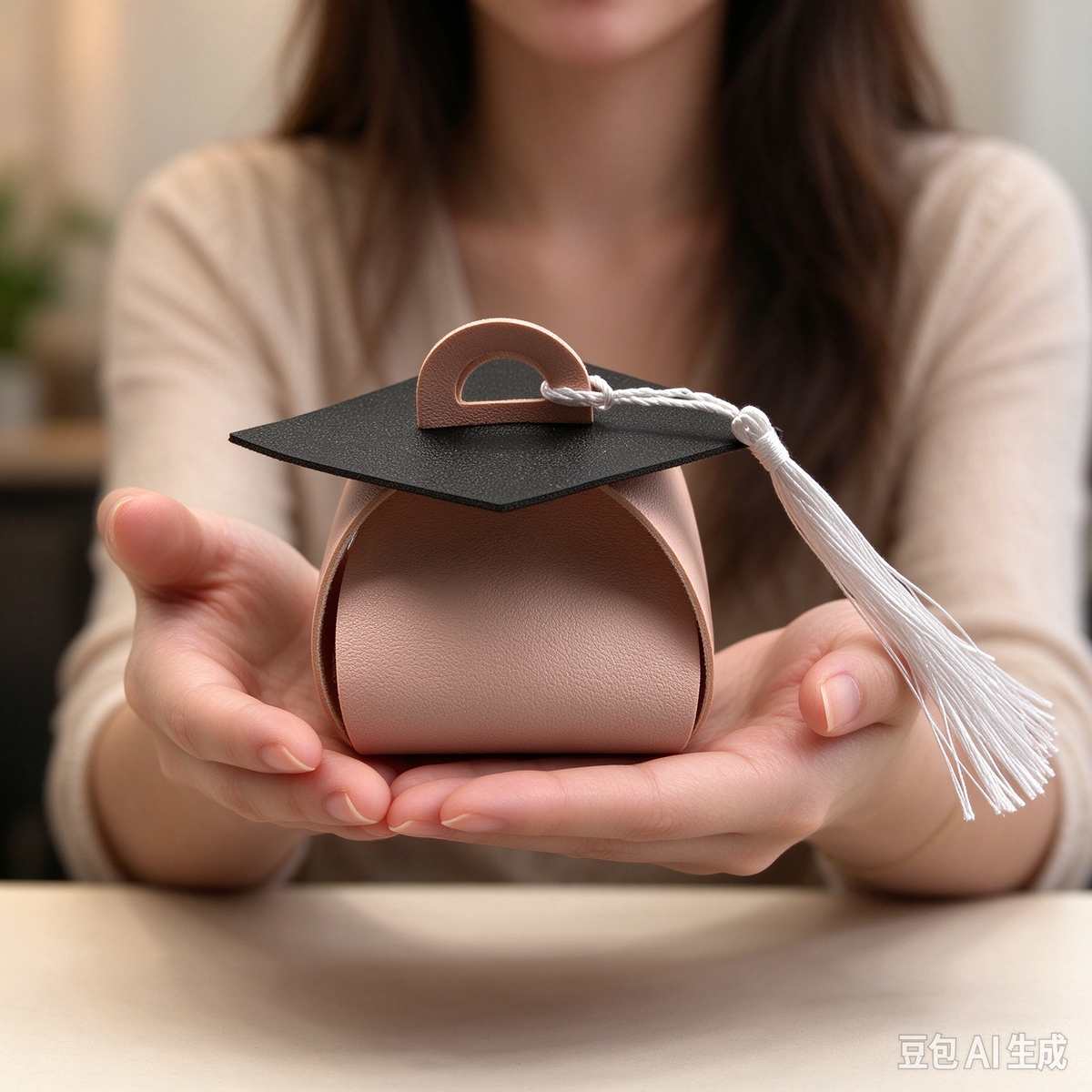 Pink Graduation Cap Mini Faux Leather Keychain Purse, Tiny Coin Pouch Earbud Holder, Cute Graduation Gift Bag Charm for Women