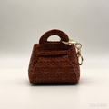 Brown Woven Top Handle Pouch, Rustic Mini Gift Bag with Gold-Tone Keyring for Wedding Favors, Bridal Shower, Party Candy & Guest Gifts