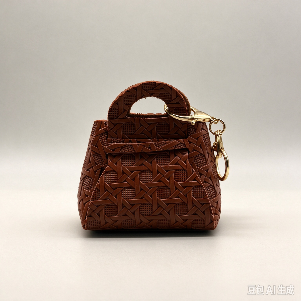 Brown Woven Top Handle Pouch, Rustic Mini Gift Bag with Gold-Tone Keyring for Wedding Favors, Bridal Shower, Party Candy & Guest Gifts
