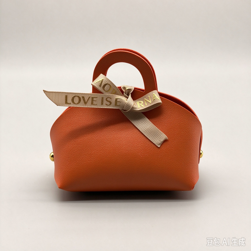 Orange Mini Faux Leather Tote Pouch with Delicate Letter Ribbon Bow, Small Gift Bag for Wedding Favors, Bridal Shower, Party Candy & Guest Gifts