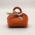 Orange Mini Faux Leather Tote Pouch with Delicate Letter Ribbon Bow, Small Gift Bag for Wedding Favors, Bridal Shower, Party Candy & Guest Gifts