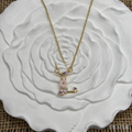 Dainty Gold Floral Letter L Initial Necklace, Pink Flower & Multicolor Crystal Pendant, Personalized Letter Jewelry