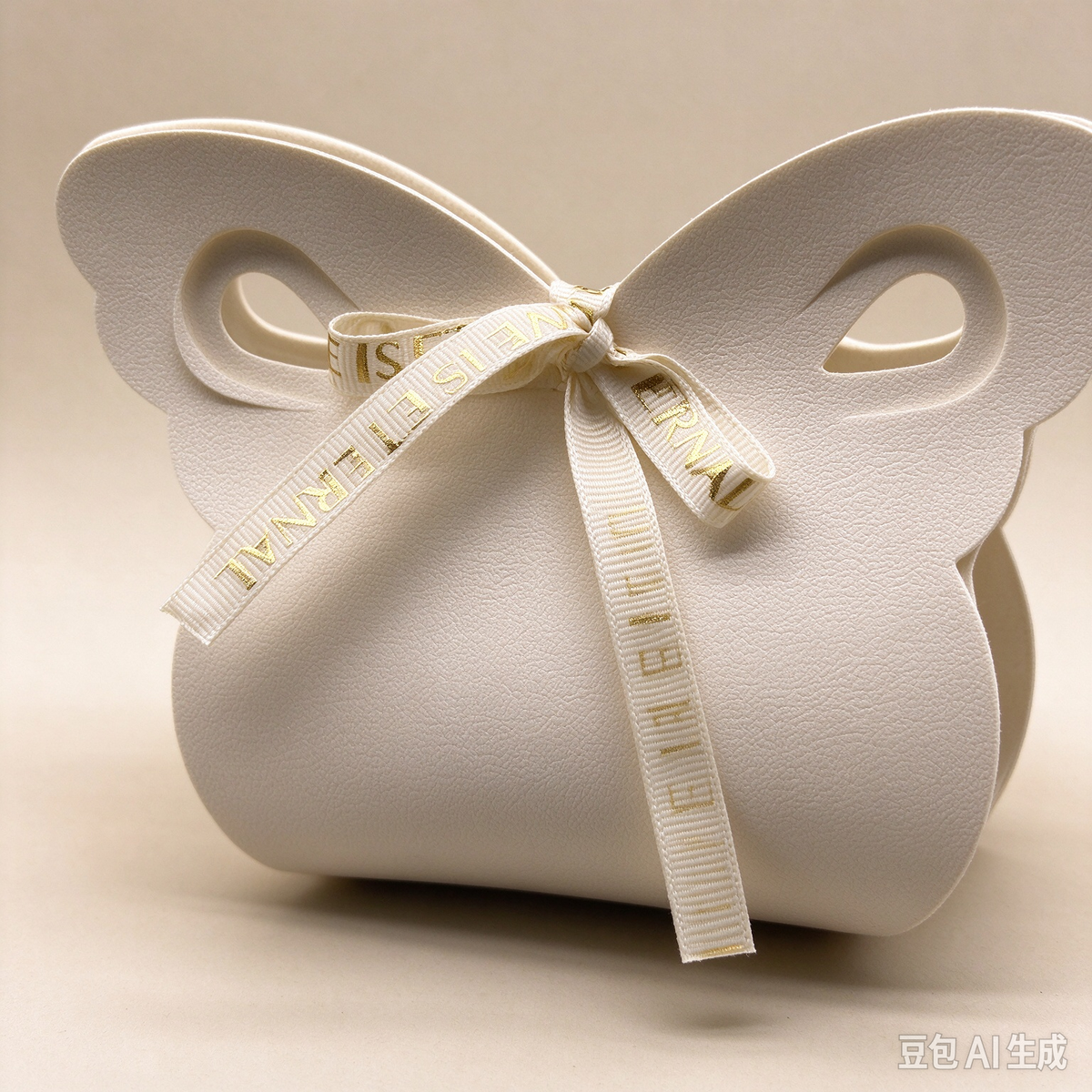 Ivory White Butterfly Faux Leather Pouch, Cute Ribbon Bow Mini Gift Bag for Wedding Favors, Bridal Shower, Party Candy & Small Trinkets