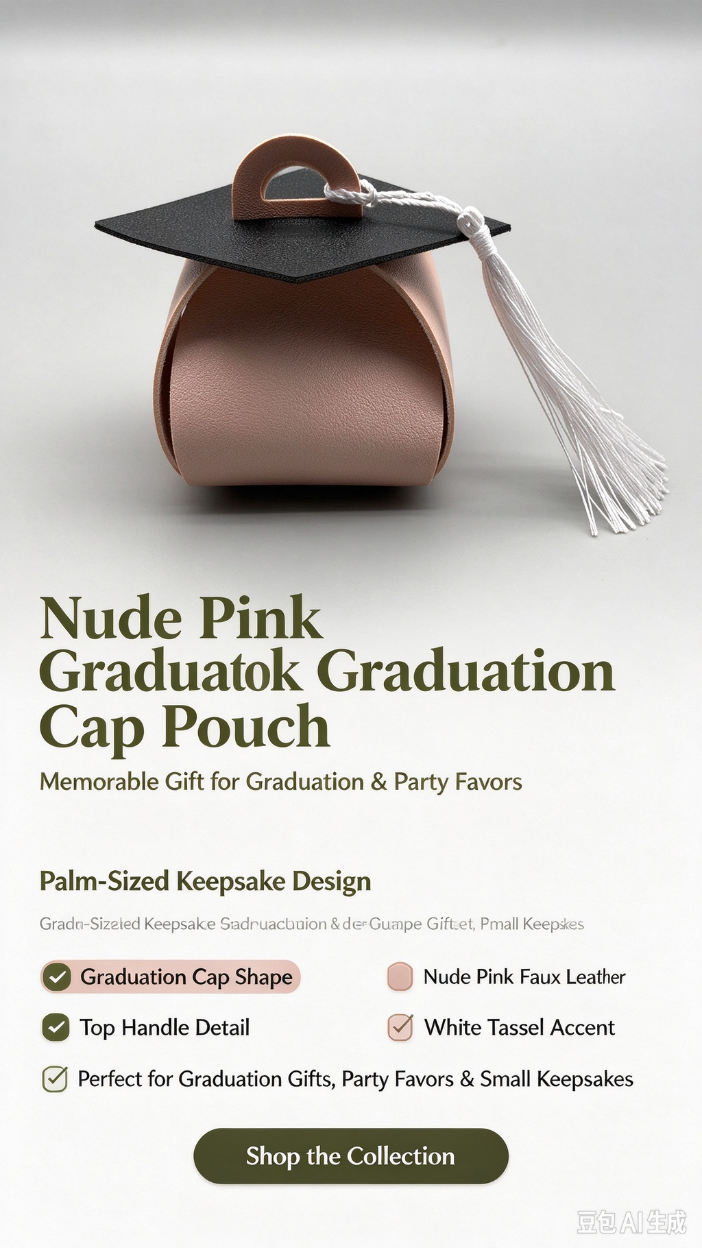 Pink Graduation Cap Mini Faux Leather Keychain Purse, Tiny Coin Pouch Earbud Holder, Cute Graduation Gift Bag Charm for Women