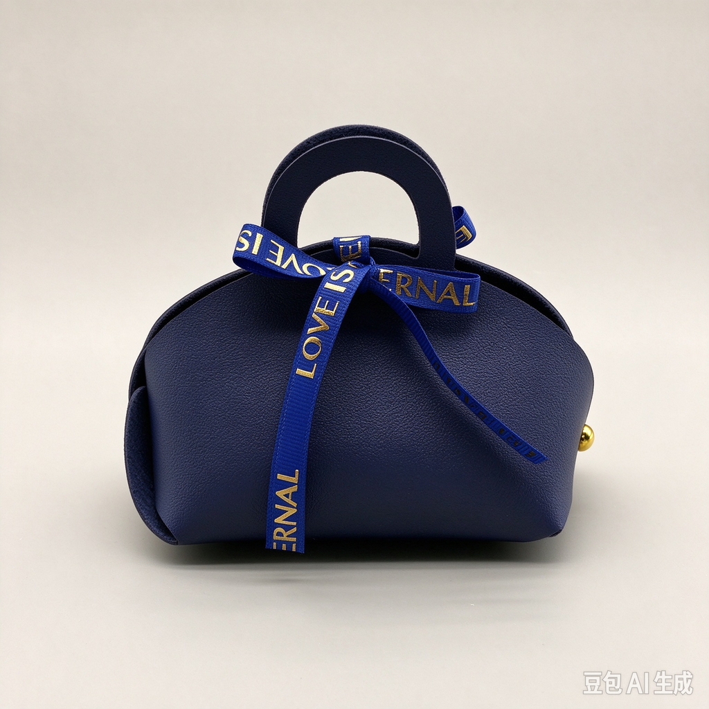Navy Mini Faux Leather Tote Pouch with Delicate Letter Ribbon Bow, Small Gift Bag for Wedding Favors, Bridal Shower, Party Candy & Guest Gifts
