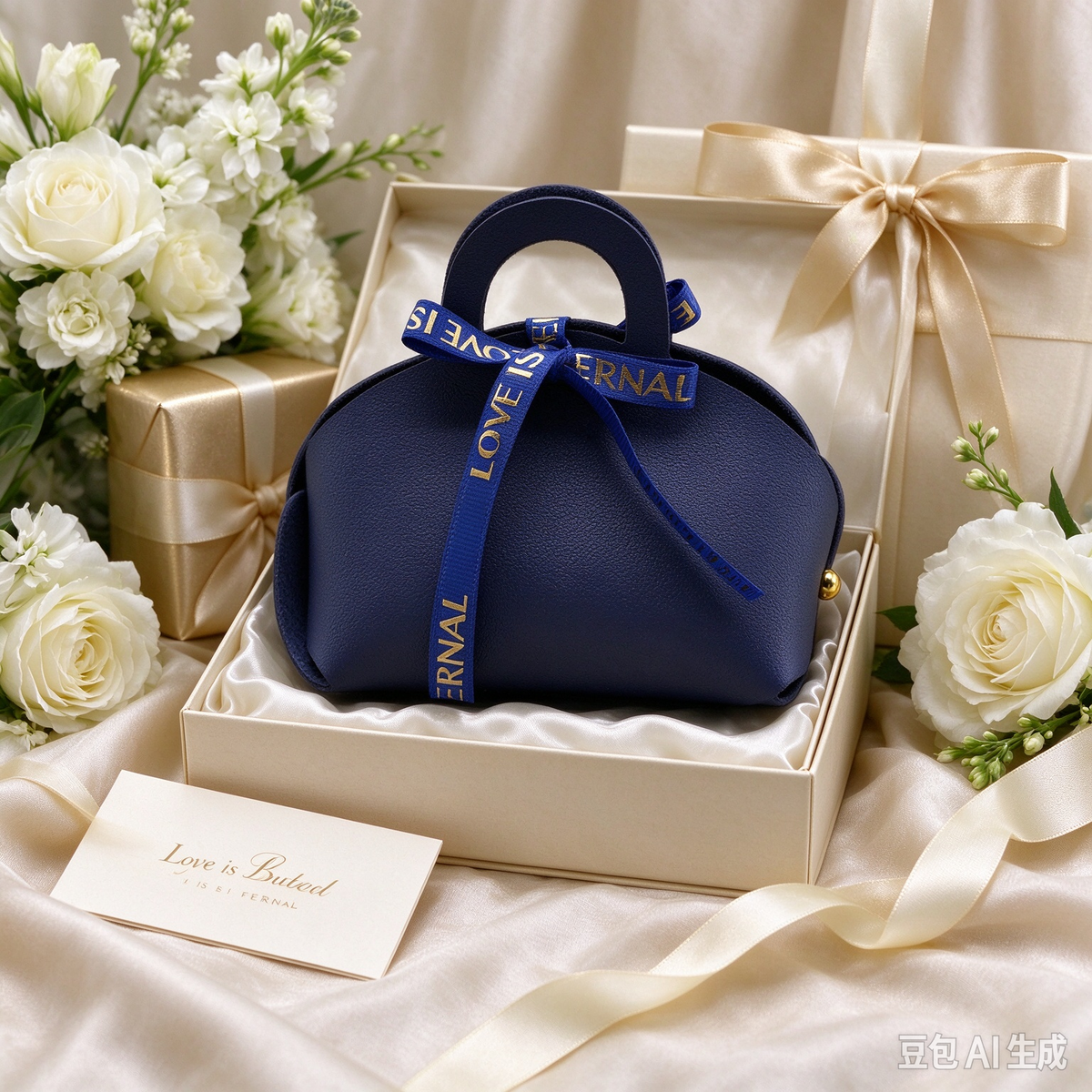 Navy Mini Faux Leather Tote Pouch with Delicate Letter Ribbon Bow, Small Gift Bag for Wedding Favors, Bridal Shower, Party Candy & Guest Gifts