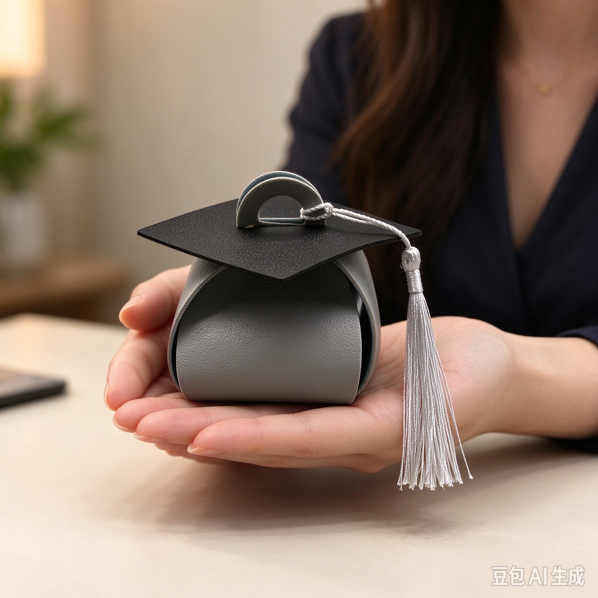 Blue Graduation Cap Mini Faux Leather Keychain Purse, Tiny Coin Pouch Earbud Holder, Cute Graduation Gift Bag Charm for Women