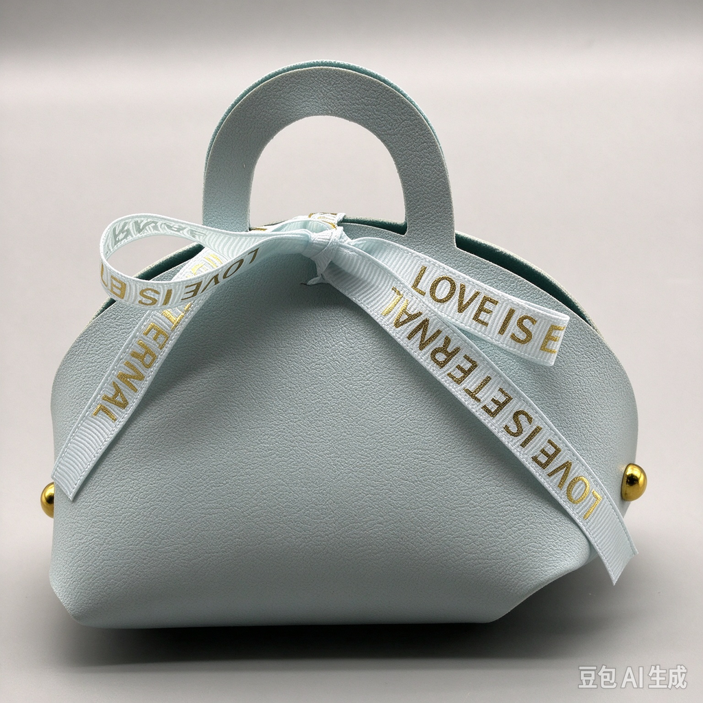 Light Blue Mini Faux Leather Tote Pouch with Delicate Letter Ribbon Bow, Small Gift Bag for Wedding Favors, Bridal Shower, Party Candy & Guest Gifts