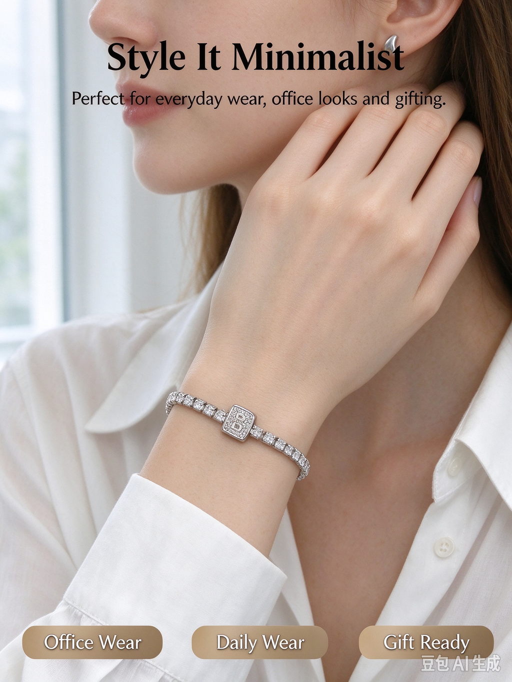 Silver Square CZ Tennis Bracelet, Full Square Crystal Chain Bracelet for Women