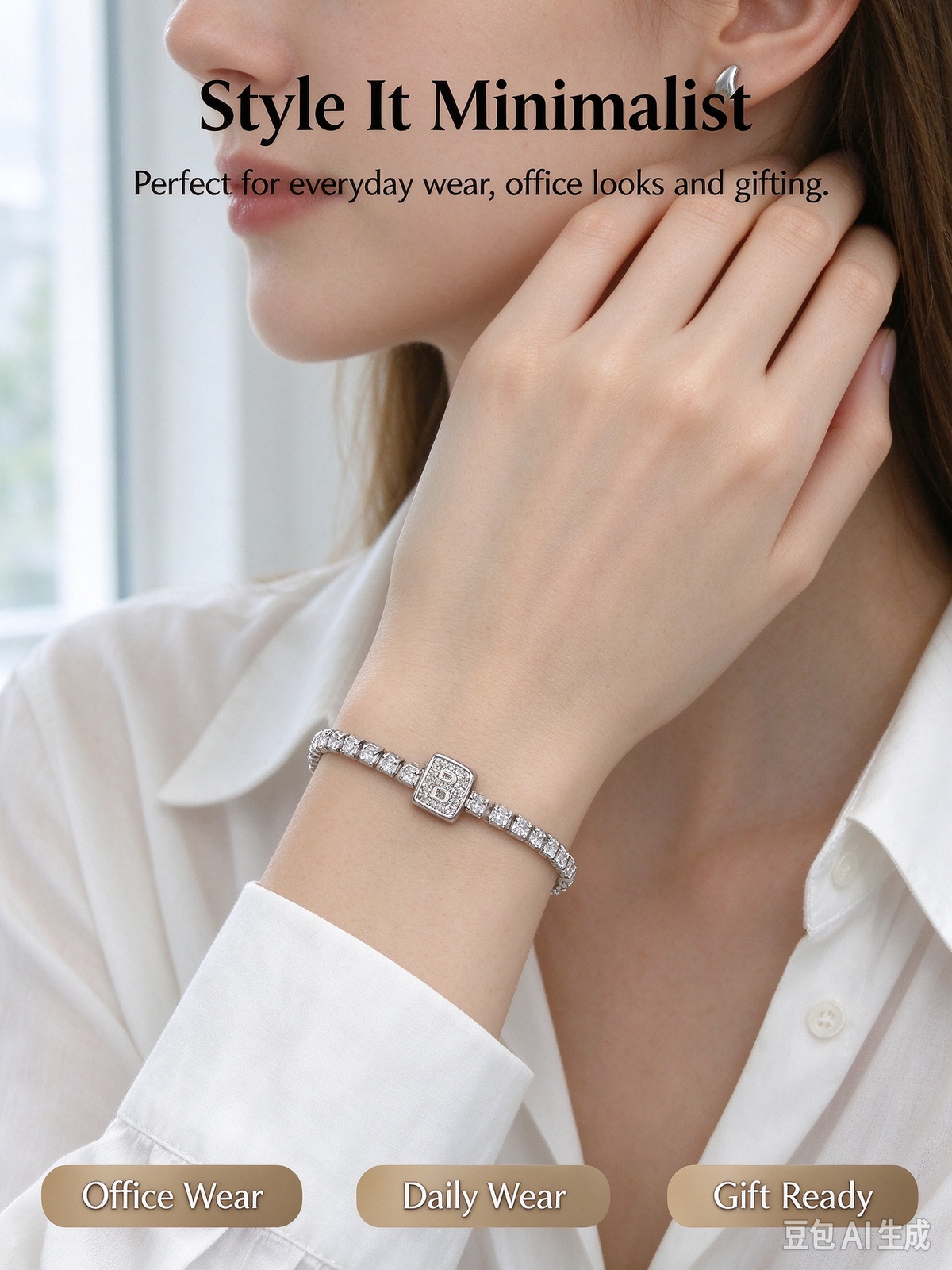 Silver Square CZ Tennis Bracelet, Full Square Crystal Chain Bracelet for Women