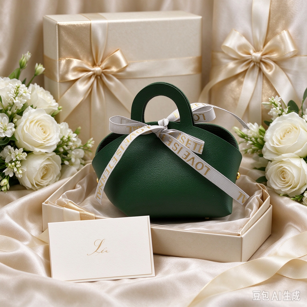 Green Mini Faux Leather Tote Pouch with Delicate Letter Ribbon Bow, Small Gift Bag for Wedding Favors, Bridal Shower, Party Candy & Guest Gifts