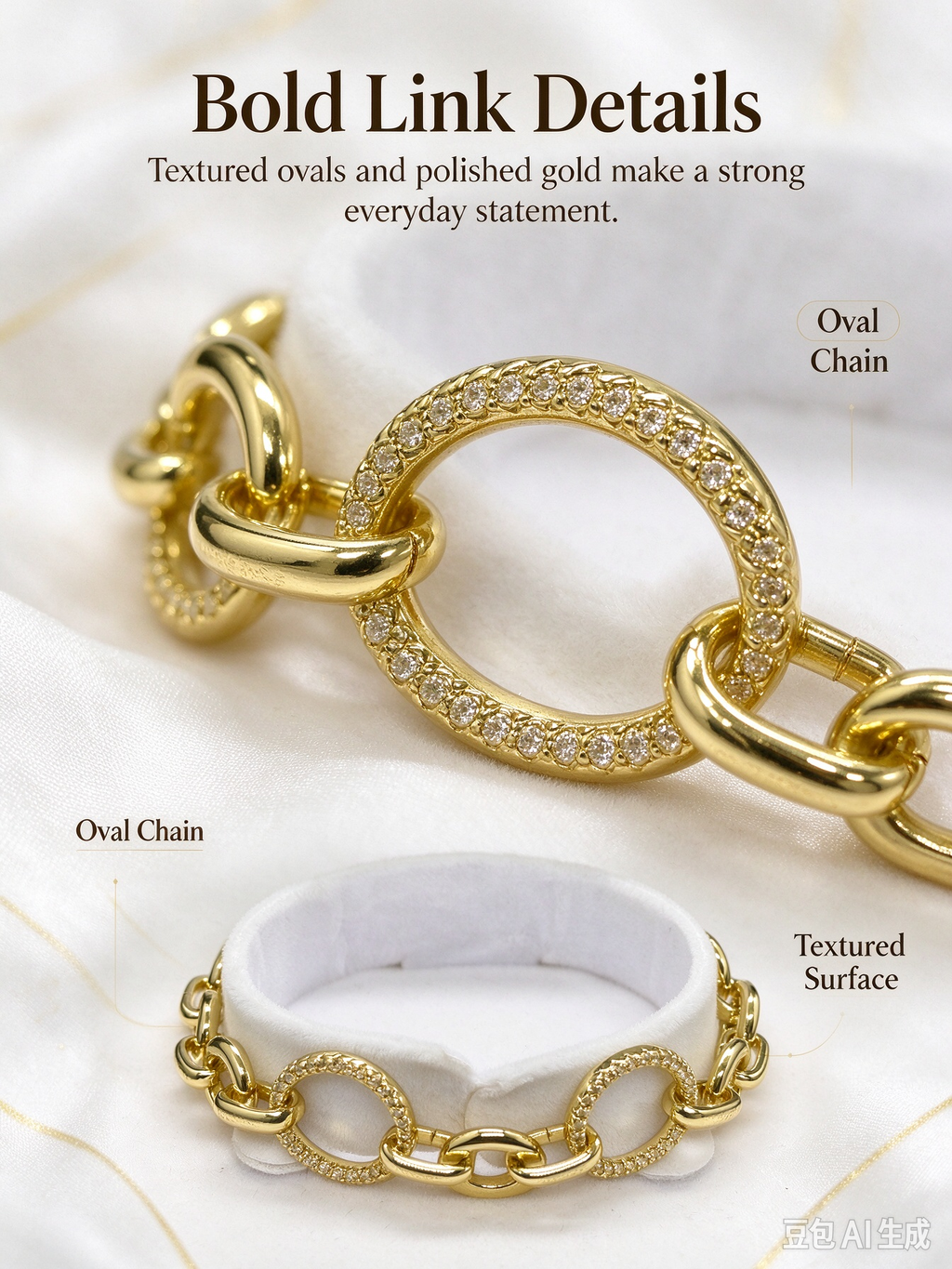 Gold Chunky Chain Bracelet, Cubic Zirconia Oval Link Statement Bracelet for Women