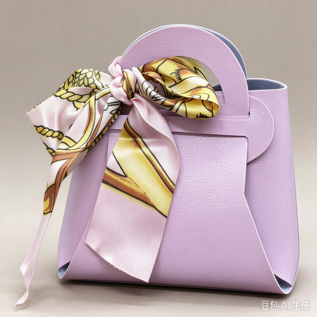 Lavender Mini Faux Leather Tote Pouch, Small Gift Bag with Printed Silk Scarf Bow for Wedding Favors, Bridal Shower, Party Candy & Guest Gifts