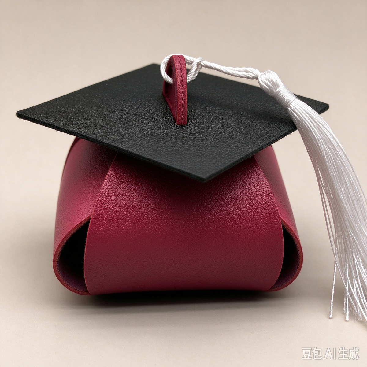 Magenta Graduation Cap Mini Faux Leather Keychain Purse, Tiny Coin Pouch Earbud Holder, Cute Graduation Gift Bag Charm for Women
