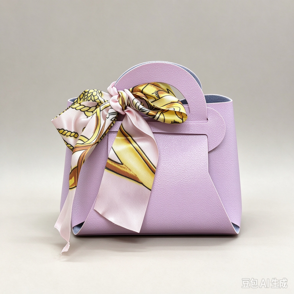 Lavender Mini Faux Leather Tote Pouch, Small Gift Bag with Printed Silk Scarf Bow for Wedding Favors, Bridal Shower, Party Candy & Guest Gifts