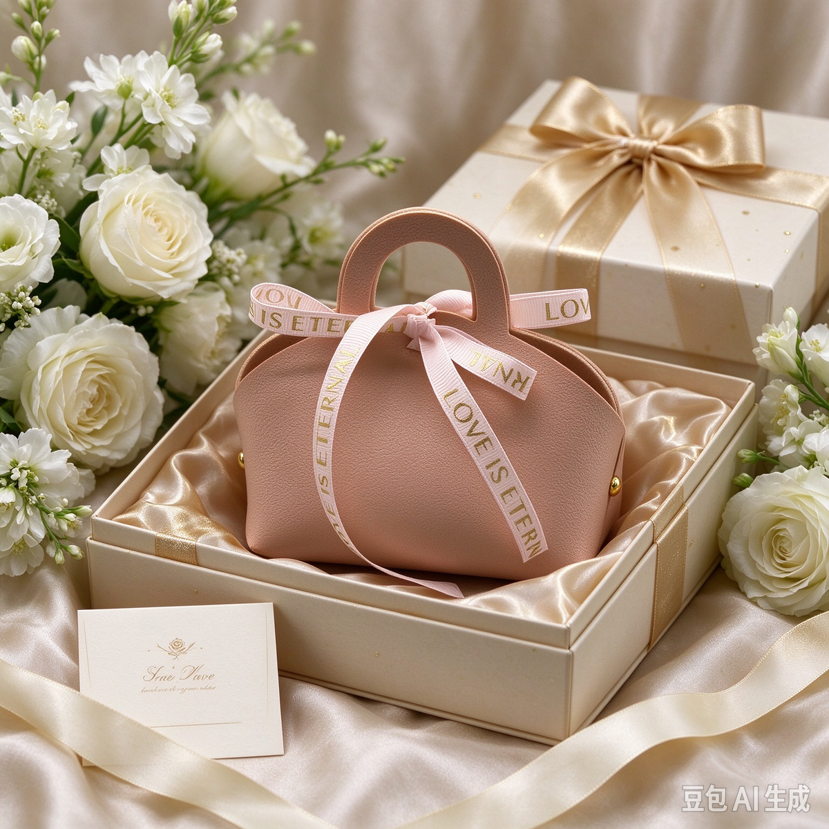 Pink Mini Faux Leather Tote Pouch with Delicate Letter Ribbon Bow, Small Gift Bag for Wedding Favors, Bridal Shower, Party Candy & Guest Gifts