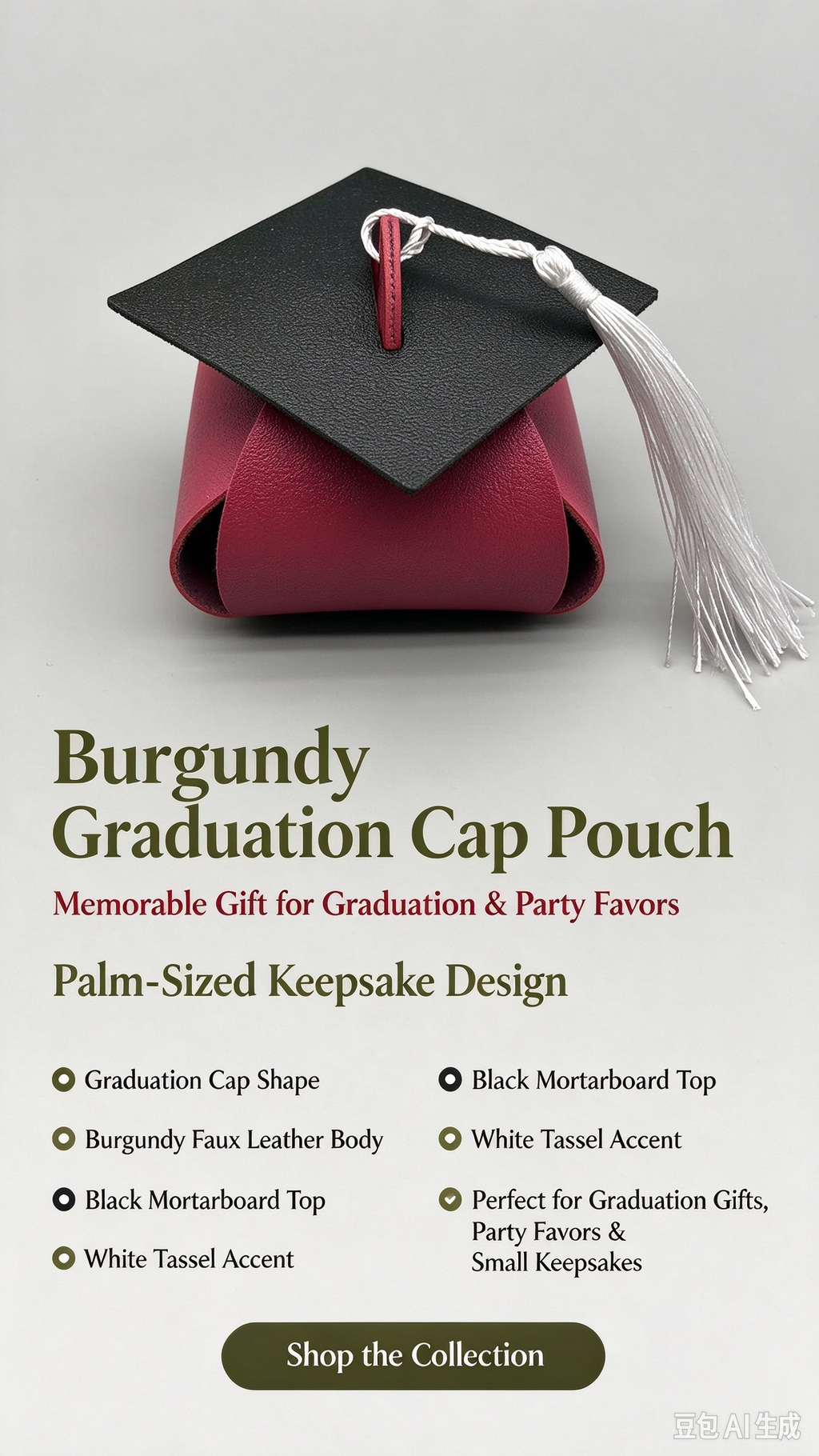 Magenta Graduation Cap Mini Faux Leather Keychain Purse, Tiny Coin Pouch Earbud Holder, Cute Graduation Gift Bag Charm for Women