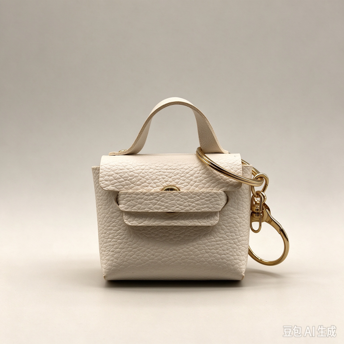 Off-White Mini Faux Leather Flap Handle Keyring Pouch, Tiny Coin Purse, Earbud Holder Bag Charm