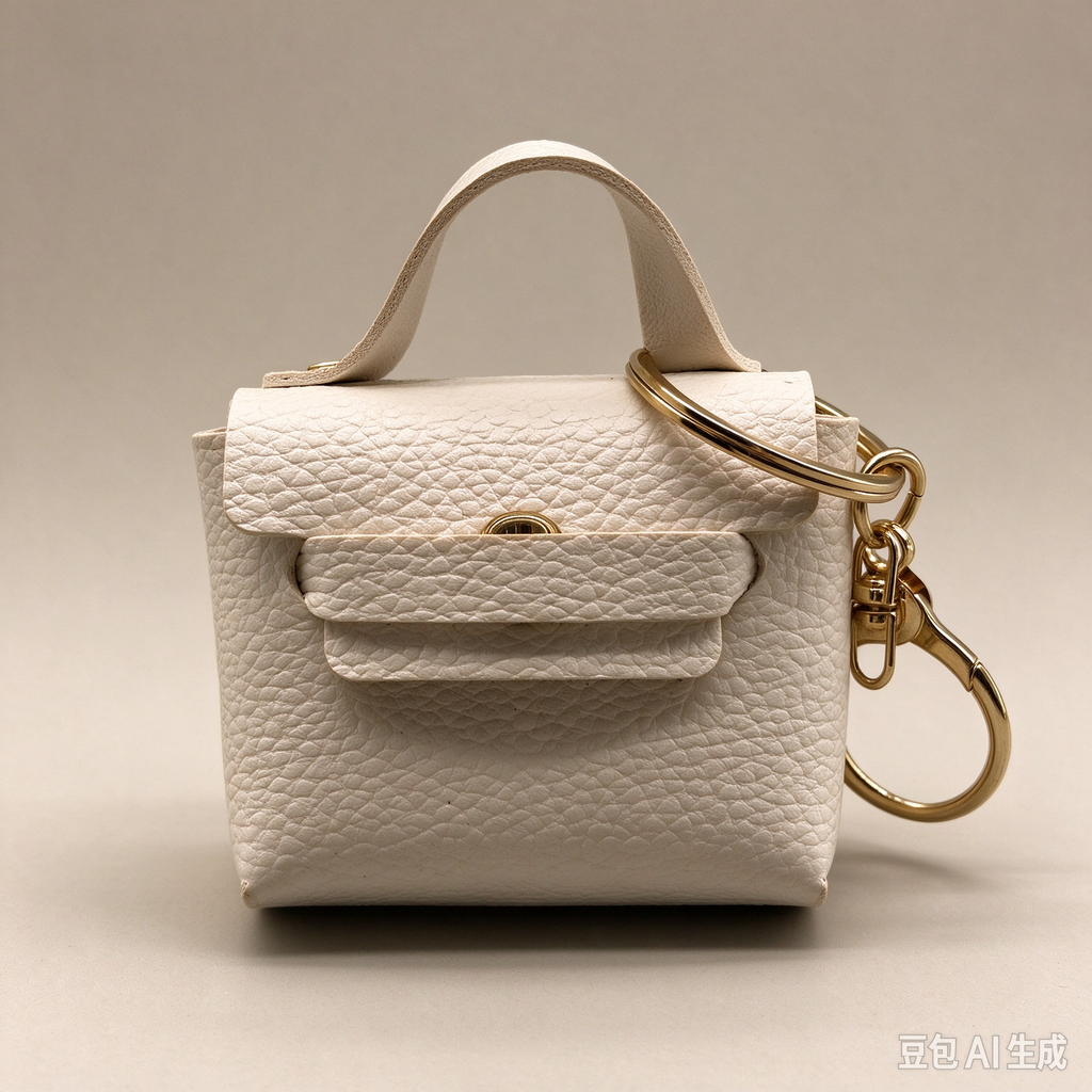 Off-White Mini Faux Leather Flap Handle Keyring Pouch, Tiny Coin Purse, Earbud Holder Bag Charm