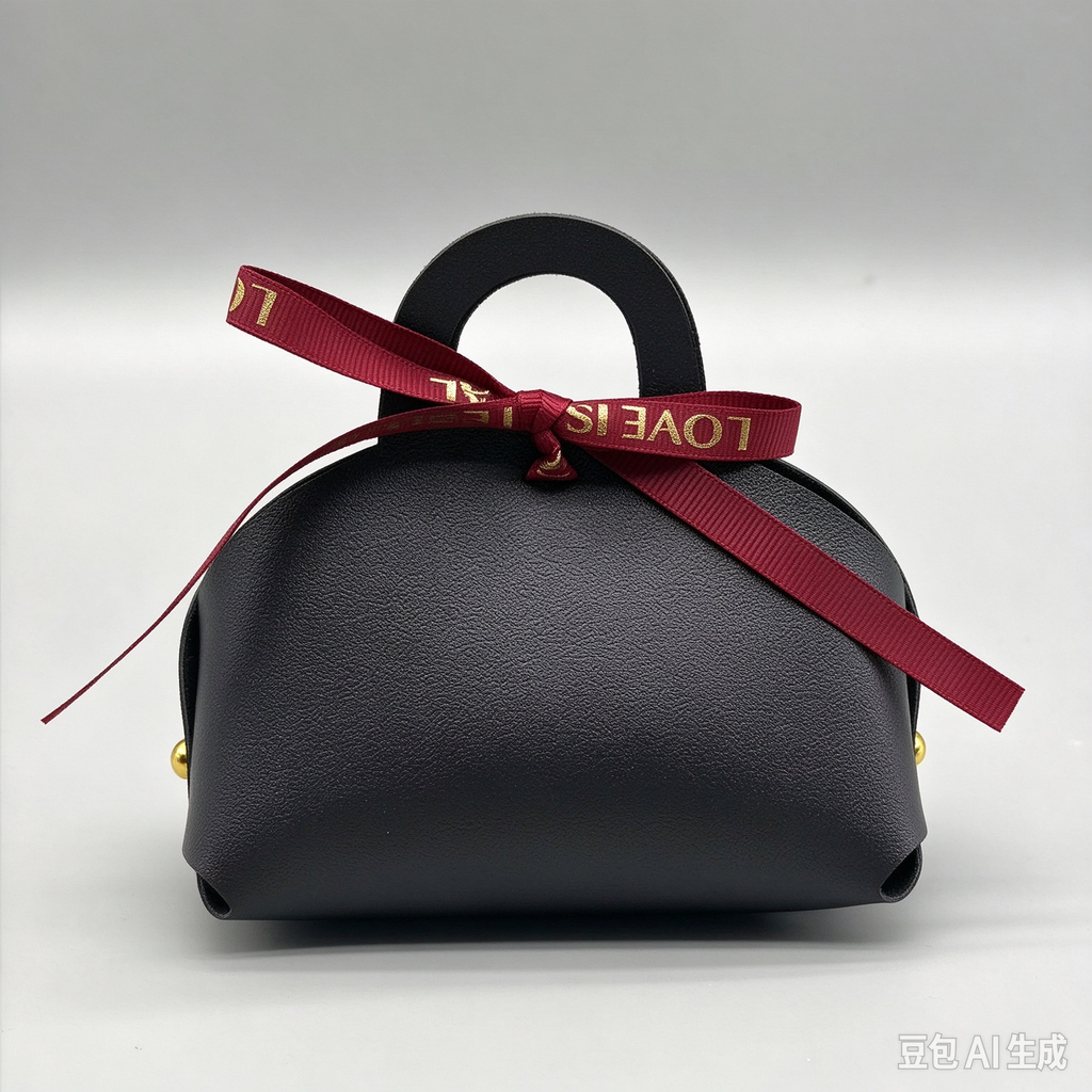 Black Mini Faux Leather Tote Pouch with Delicate Letter Ribbon Bow, Small Gift Bag for Wedding Favors, Bridal Shower, Party Candy & Guest Gifts