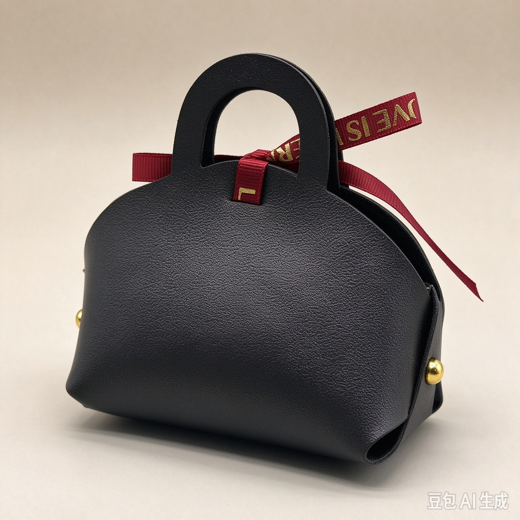 Black Mini Faux Leather Tote Pouch with Delicate Letter Ribbon Bow, Small Gift Bag for Wedding Favors, Bridal Shower, Party Candy & Guest Gifts