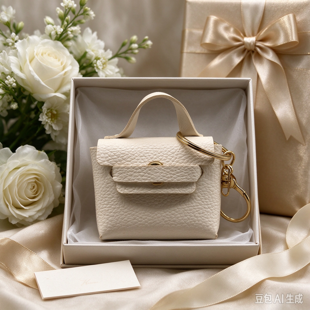 Off-White Mini Faux Leather Flap Handle Keyring Pouch, Tiny Coin Purse, Earbud Holder Bag Charm