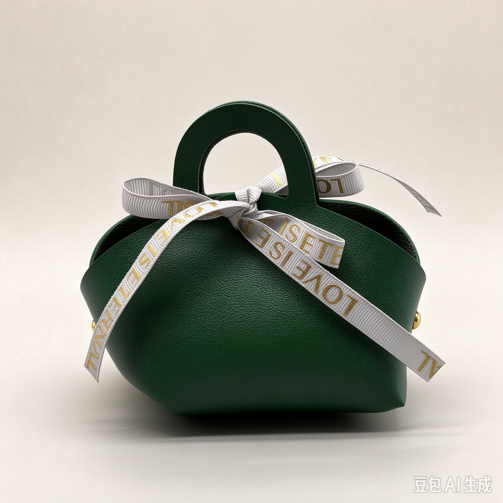 Green Mini Faux Leather Tote Pouch with Delicate Letter Ribbon Bow, Small Gift Bag for Wedding Favors, Bridal Shower, Party Candy & Guest Gifts
