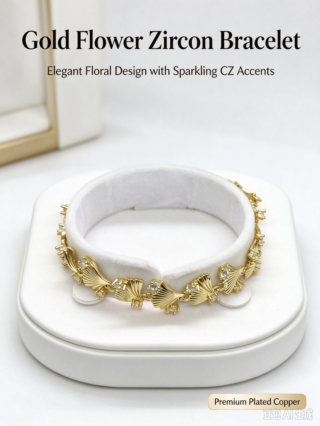 Gold Shell Zircon Bracelet, Elegant Floral CZ Chain Bracelet for Women