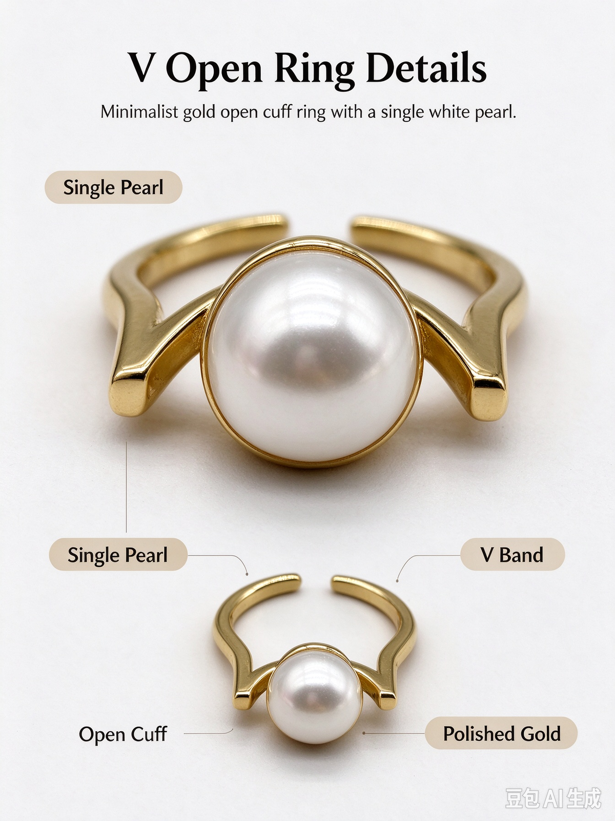 Minimalist Fork Shape Single Pearl Open Ring