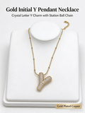 Gold Bubble Letter Y Necklace, Full Pave CZ Bold Initial Y Pendant with Beaded Snake Chain