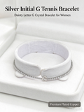 Silver Tennis Chain Initial G Bracelet, Dainty Letter G Crystal Bracelet
