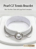 Silver Pearl & CZ Wreath Tennis Bracelet, Elegant Imitation Pearl Charm Bracelet