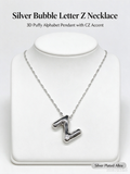 Silver Bubble Letter Z Initial Necklace, 3D Chunky Puffy Alphabet Pendant with CZ Crystal, Lip Chain Collarbone Necklace for Women