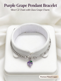 Silver Two-Style Chain Bracelet, Purple CZ Grape Charm Mixed Link Bracelet