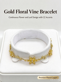 Gold Twig Flower CZ Bracelet, Nature Inspired Floral Branch Bangle for Women