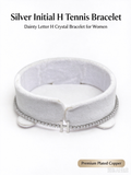 Silver Tennis Chain Initial H Bracelet, Dainty Letter H Crystal Bracelet