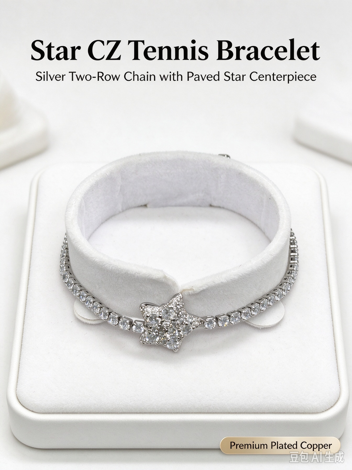 Sparkling Star Tennis Bracelet, Full Paved Cubic Zirconia Statement Bracelet