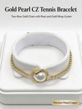Gold Pearl & CZ Wreath Tennis Bracelet, Retro Elegant Pearl Charm Bracelet