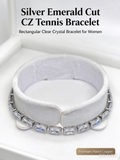 Silver Emerald Cut CZ Tennis Bracelet, Rectangular Clear Crystal Bracelet for Women