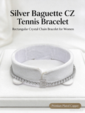 Silver Baguette CZ Tennis Bracelet, Rectangular Crystal Chain Bracelet with Letter E Charm for Women