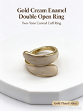 Cream Enamel Twisted Wrap Open Ring, Adjustable Stackable Statement Ring for Women