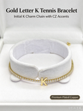 Gold Tennis Chain Initial K Bracelet, Dainty Letter K Crystal Bracelet