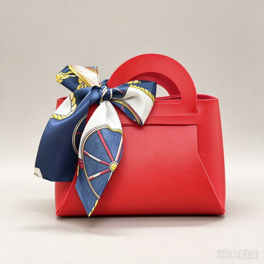 Red Mini Faux Leather Tote Pouch with Printed Silk Scarf Bow, Small Gift Bag for Wedding Favors, Bridal Shower, Party Candy & Guest Gifts