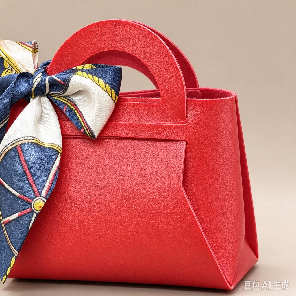 Red Mini Faux Leather Tote Pouch with Printed Silk Scarf Bow, Small Gift Bag for Wedding Favors, Bridal Shower, Party Candy & Guest Gifts