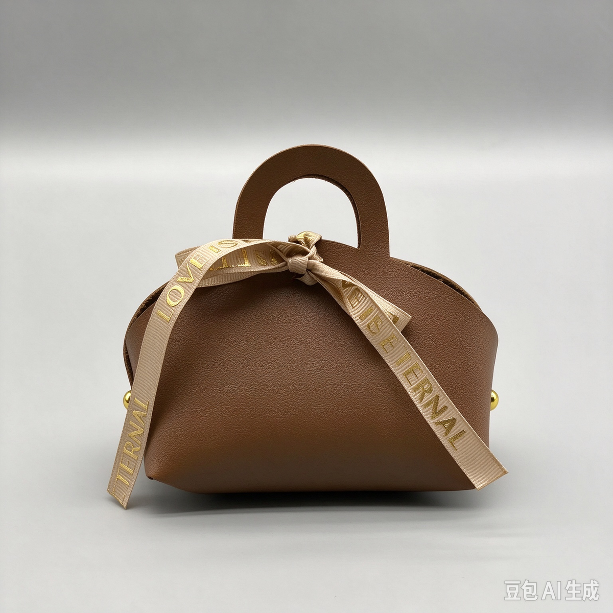 Brown Mini Faux Leather Tote Pouch with Gold Letter Ribbon Bow, Small Gift Bag for Wedding Favors, Bridal Shower, Party Candy & Guest Gifts