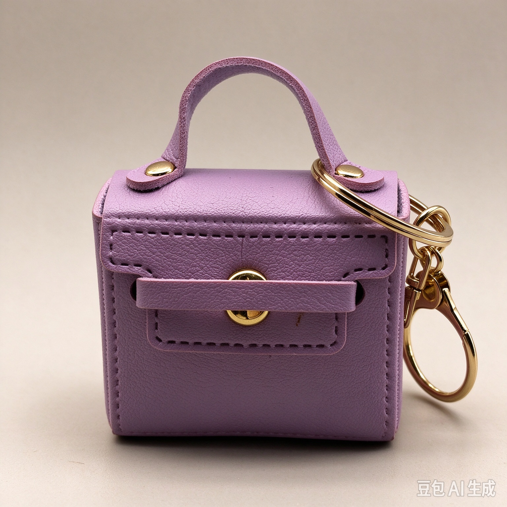 Lavender Purple Mini Faux Leather Flap Handle Keyring Pouch, Tiny Coin Purse, Earbud Holder Bag Charm