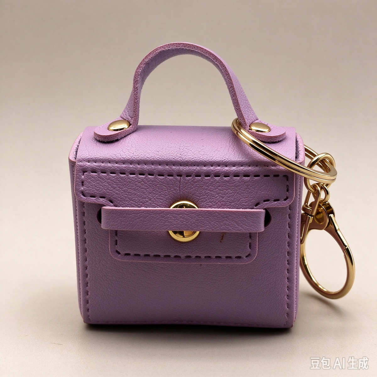 Lavender Purple Mini Faux Leather Flap Handle Keyring Pouch, Tiny Coin Purse, Earbud Holder Bag Charm