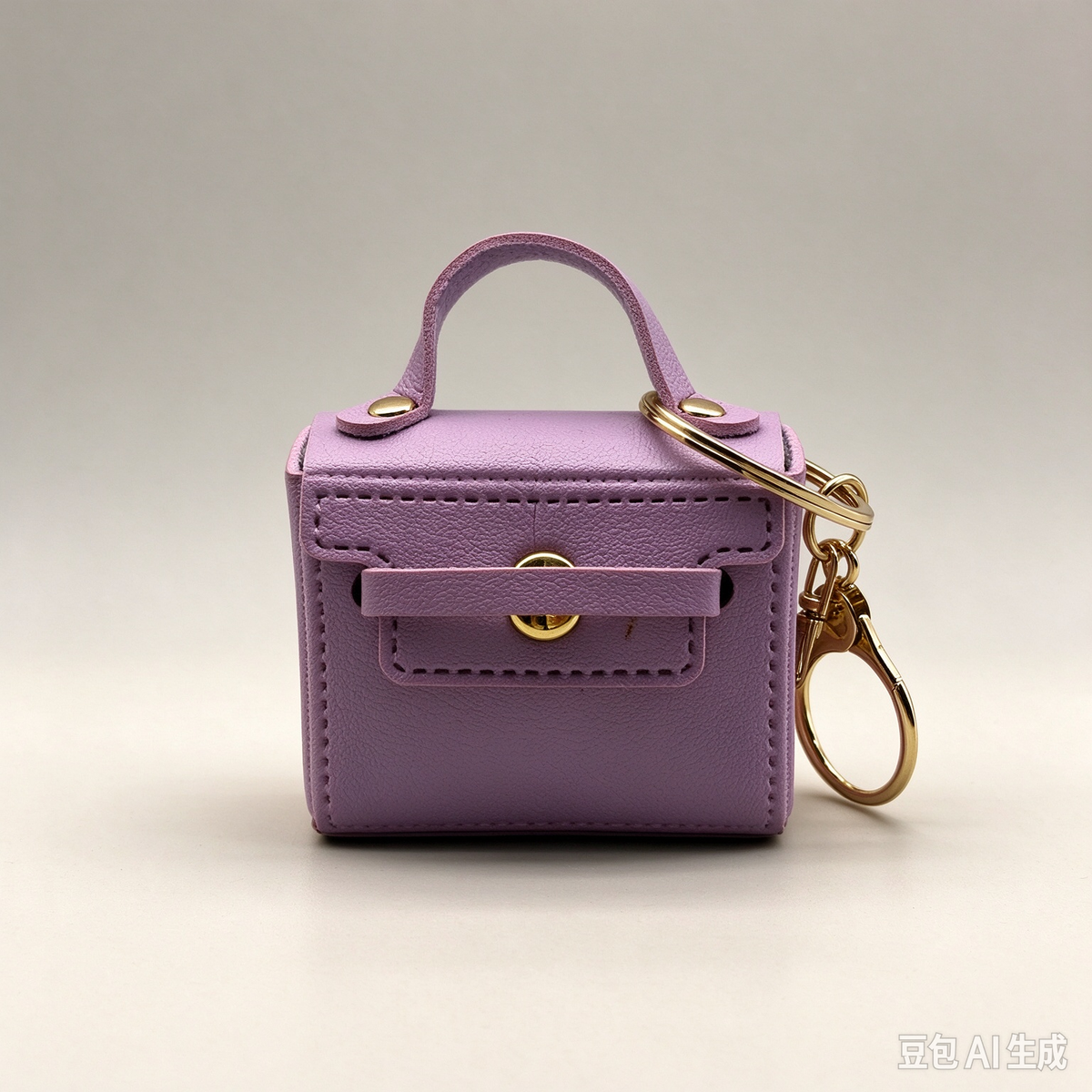 Lavender Purple Mini Faux Leather Flap Handle Keyring Pouch, Tiny Coin Purse, Earbud Holder Bag Charm